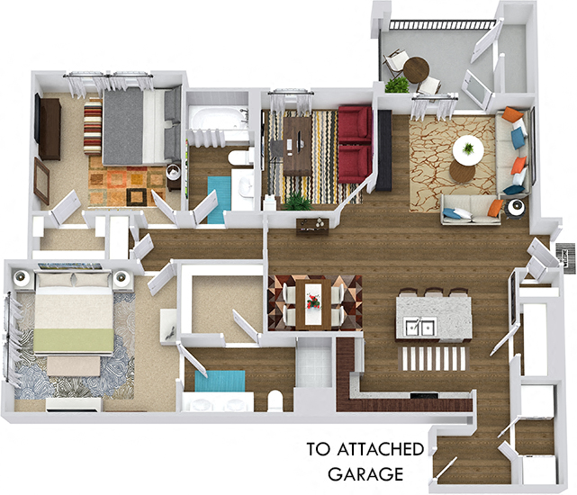 Floor plan for 2 beds, 2 baths, 1170 sqft